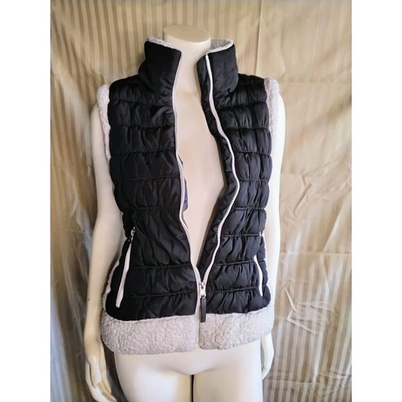 Calvin Klein Performance Womens Puffer Vest Medium Black & White Sherpa-Lined Zi - Picture 2 of 7